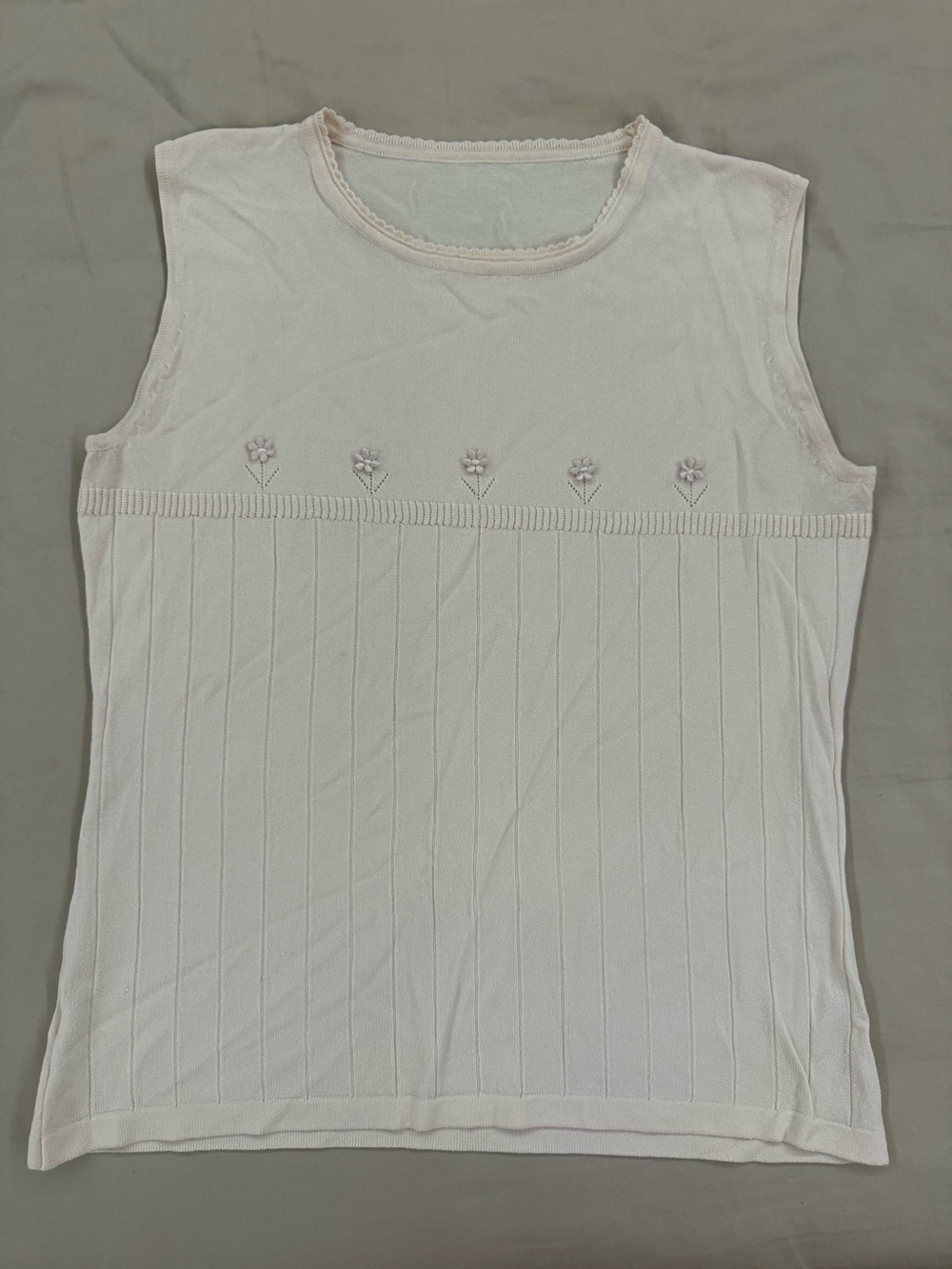 Floral Embroidered Scalloped Pointelle Knit Sleeveless Top